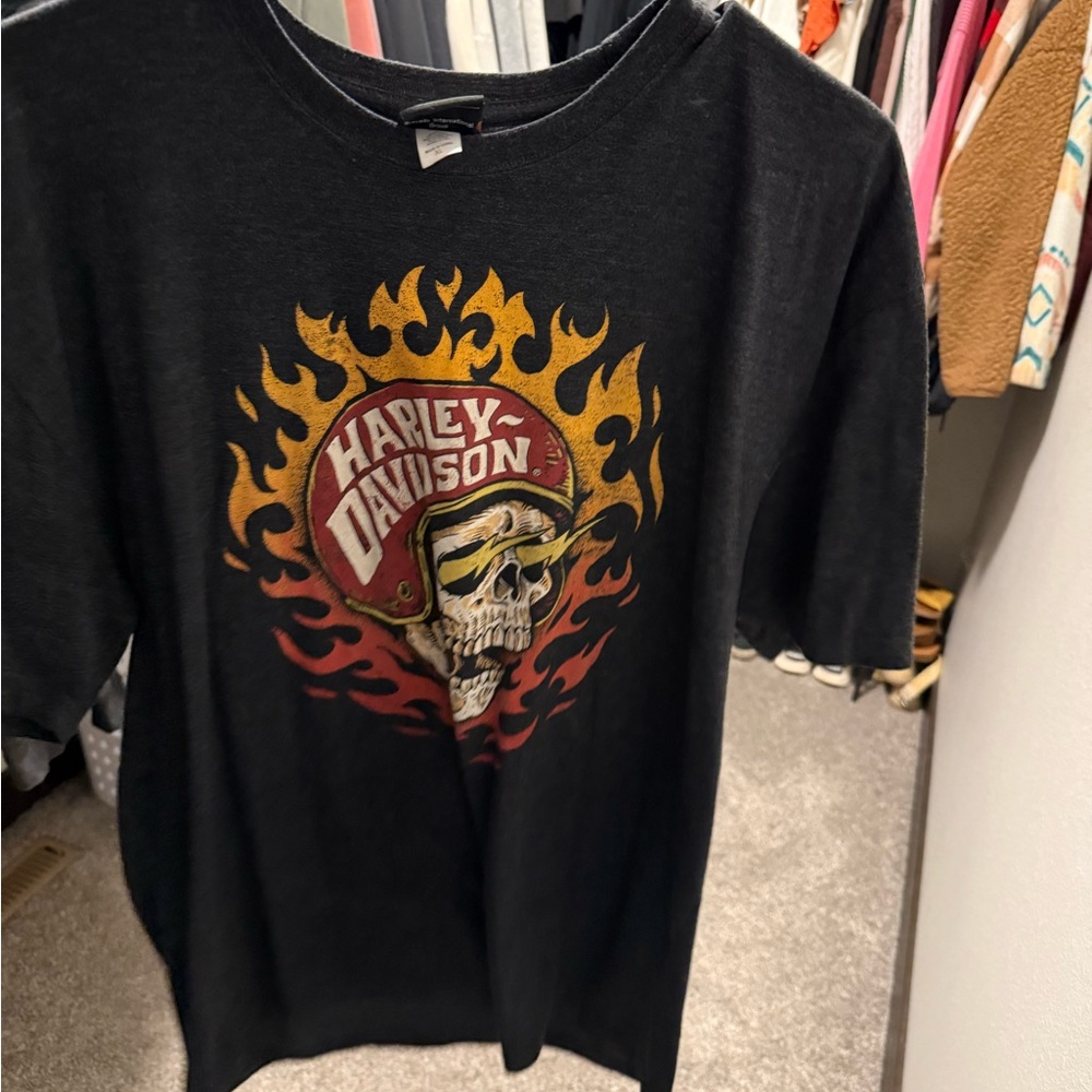 Harley-Davidson MENS Black and Orange Skull Tee